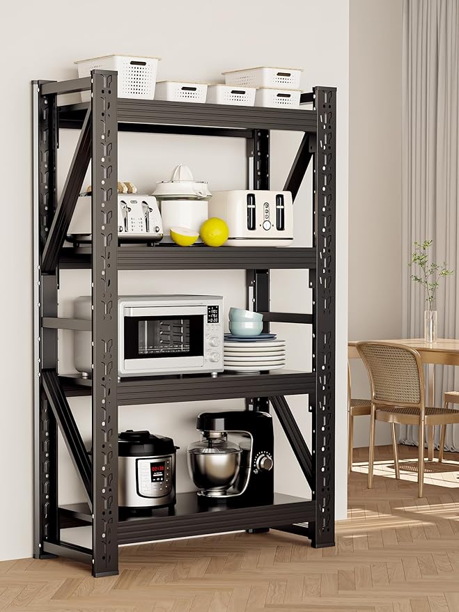 4-Tier Storage Shelves,79" H Heavy-Duty Garage Shelving Unit,Adjustable Industrial Metal Shelf System,3,200lbs Capacity,Tool Organizer for Garage,Workshop,32" W*20" D*79" H,Black