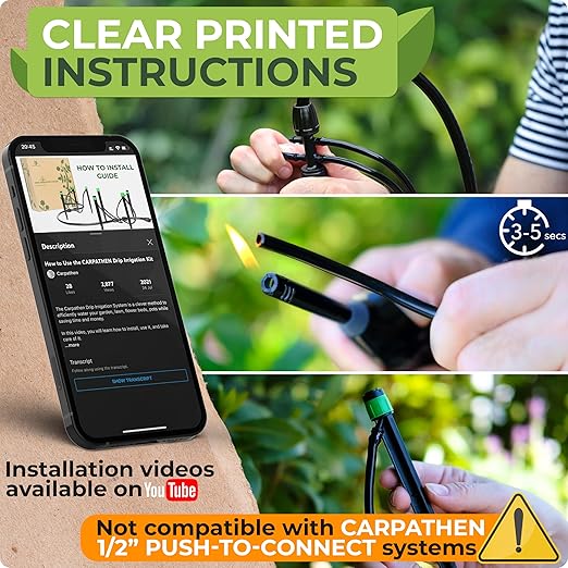 CARPATHEN Adjustable Premium Complete Drip Irrigation System Kit for Garden, Raised Beds with Drip Emitters, 5/16" and 1/4" Irrigation Tubing and Barbed Fittings