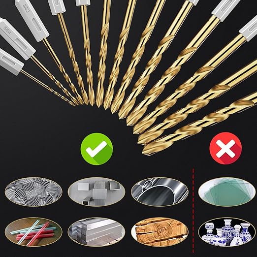 Hex Shank Drill Bit Set, 19Pcs Titanium Twist Drill Bit for Sheet Metal, Wood, Plastic, Quick Change Design (1/16" - 1/4")