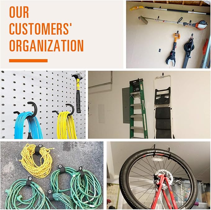 SMARTOLOGY Garage Hooks with Bike Hook & Extension Cord Organizer, 15 Pack Set Steel Multi-Tool Hanger, Heavy Duty Utility Storage Holder for Home & Warehouse Lawn Garden Tool Organizer