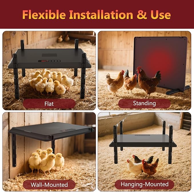 Smart Chicken Coop Heater, 75W Chick Heater with Timer & Adjustable Thermostat, Radiant Heat Panel for Poultry and Small Animals, Coop Heater for Winter, Energy-Efficient, UL-Compliant