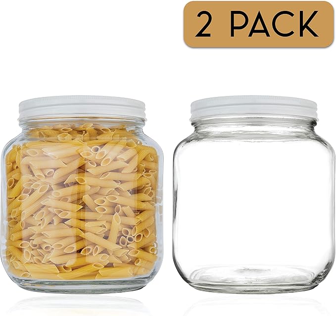 64 oz Mason Jars Wide Mouth - 1/2 Gallon Glass Jar with Lid - Large Mason Jar for Canning, Brewing, Pickling, Storage - Big Mason Jar Made in USA (2 Pack)