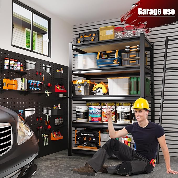 72''H/45''W Garage Shelving Heavy Duty 5-Tier Adjustable Storage Shelves Unit,2500 LBS Metal Utility Rack Shelf for Industries, Warehouses, Basement,Black