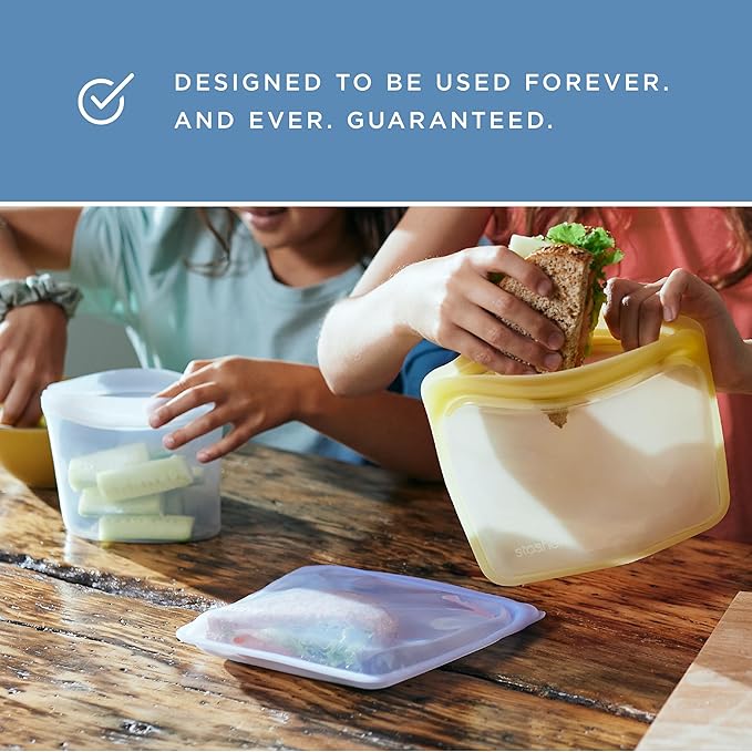 Stasher Silicone Reusable Storage Bag, 4-Pack, Reusable Freezer Bags, Microwave, Dishwasher, Oven Safe, Sous Vide, Premium Lunch Containers, Eco Friendly, Food Storage Bags, Snack Bags, Aqua