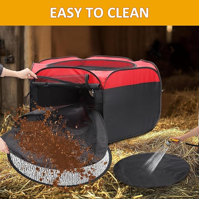 Chicken Brooder Box Starter Kit with Heating Plate, Feeder, Waterer & Perch for Chicks, Ducklings, Quail - Collapsible Playpen, Dual Door, Indoor/Outdoor Use (15 Chicks)