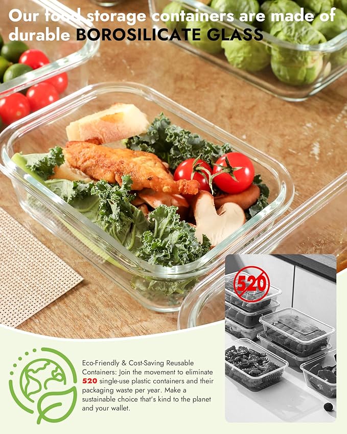 12-Pack Glass Containers with Tempered Lids – Borosilicate, Oven-Safe, Airtight, BPA-Free, Multi-Size for Meal Prep, Dishwasher Safe (Pink)