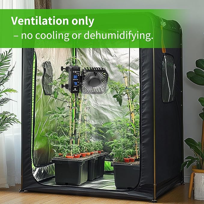 4" Grow Tent Fan with Auto Humidity Control | Quiet Oscillating Ventilation, Real-Time Temp & Humidity Monitoring for Hydroponics, Greenhouses & Indoor Gardens
