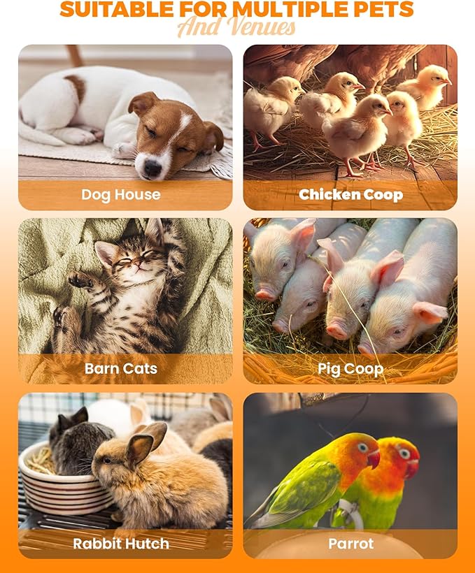 Dog House Heater With Thermostat,Pet Heater With Safe Overheat Protection And 6FT Anti Chew Cord,2 Heating Mode (600/300W) Pet Warmer Suitable For Dogs Chicken Coops Rabbits