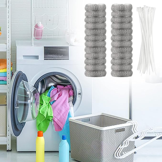 48 Pieces Lint Traps Washing Machine Stainless Steel Lint Snare Traps Laundry Mesh Washer Hose Filter with 48 Pcs Cable Tie