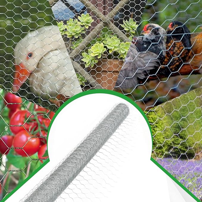 20 Gauge 72IN X 150FT 2IN Holes Chicken Wire, Hot-Dip Galvanized Iron Wire Poultry Netting, Hexagonal Mesh, Mainly Used for Enclosing Poultry, and Can Also for a Garden Fence