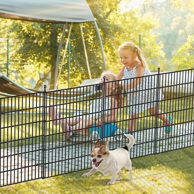 5 Panels No Dig Garden Fence with Gate, 32 in(H) X12.1 ft(L) Metal Fence Panels, Thickened Rustproof Garden Fencing, Animal Barrier for Dogs, Rabbits, and Patio