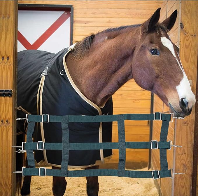 Jeffers Equine Adjustable Open Horse Stall Guard, Green – Heavy Duty Poly Web Stable Gate Barrier and Stall Door Accessories for Horses, Barns, Stables & Equestrian Use - 18”H x 36”-48”L