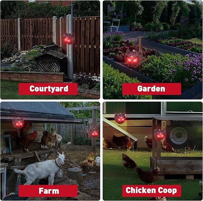 X-PEST Solar Nocturnal Animal Repeller with Red LED Flashing Lights – Effective Coyote, Raccoon, Skunk, Deer & Hawk Deterrent – Waterproof Predator Lights for Yards, Gardens & Chicken Coops