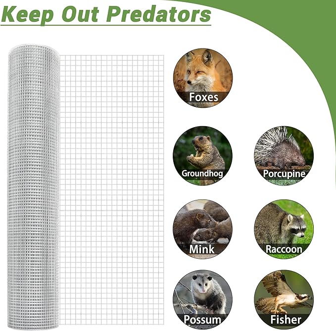 36 in x 100 ft 1/2 inch Hardware Cloth 19 Gauge Wire Fencing Galvanized Welding Garden Fence Roll Square Mesh Chicken Rabbit Snake Cage Heavy Duty Welding Fencing