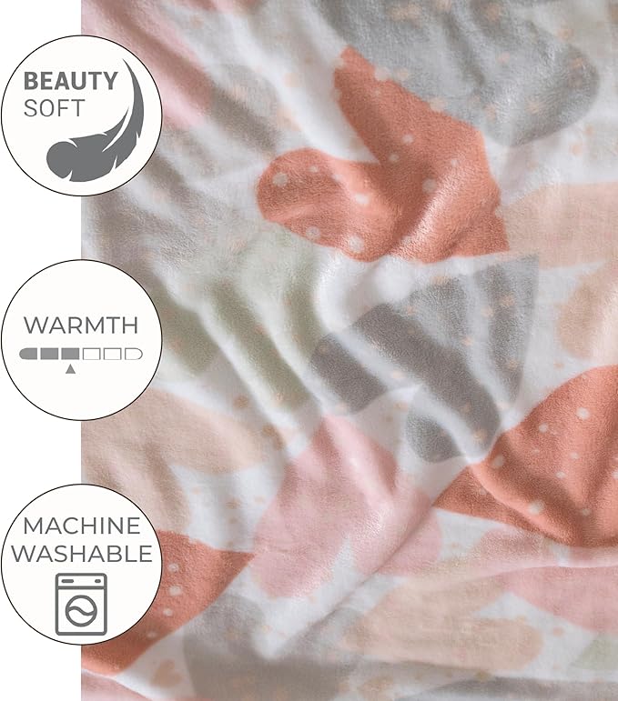 Vianney Love Full Size Lightweight Fleece Blanket with Pink, Coral, and Grey Hearts Pattern - Soft Fleece for Year-Round Comfort - Cozy Throw for Couch or Bed