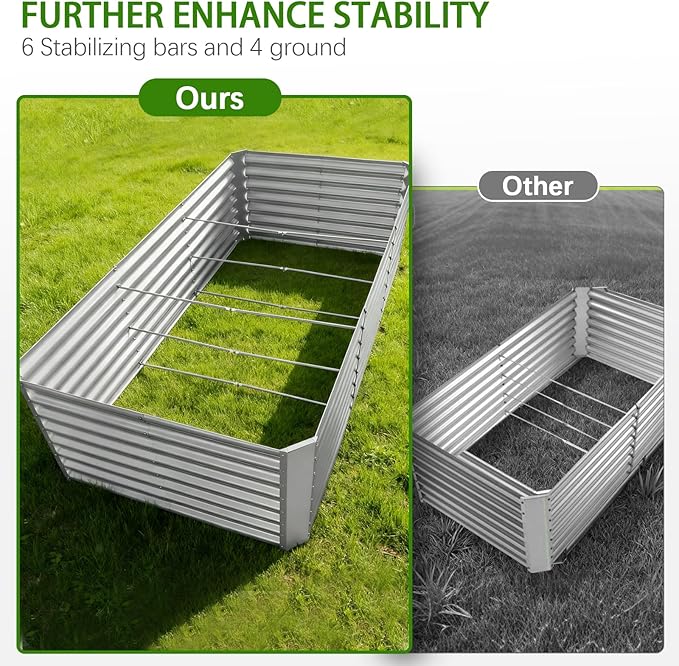 8x4x2ft Galvanized Raised Garden Bed, Planter Raised Garden Boxes Outdoor, Large Metal Raised Beds for Gardening, Garden Bed for Vegetables, Flowers, Herb, Silver