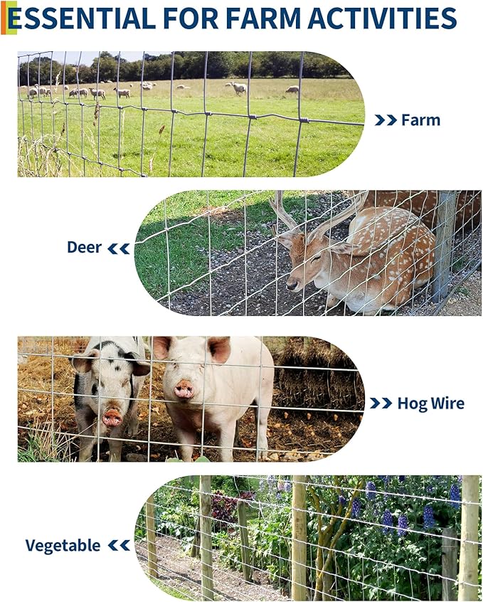 Farm Fence, 5FT x 164FT Heavy Duty Galvanized Cattle Fence Panel - Zinc Coated Wire Fencing for Livestock, Goat, Sheep & Garden Enclosure, Farm Animal Protection