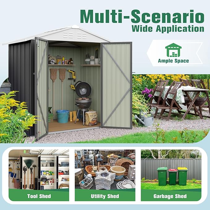 Flamaker 6x4 FT Storage Shed Waterproof Metal Garden Shed with Lockable Door Utility Tool Shed Outdoor Storage for Backyard, Patio and Lawn, Grey