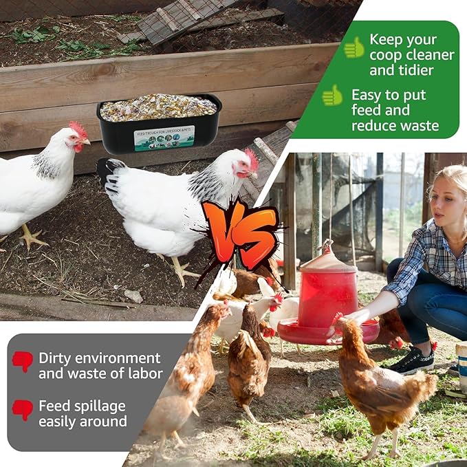 2 Pack Chicken Duck Dog Feeder, Poultry Feeders and Waterers, Hanging Goat Feeder, Livestock Feeding Container, Feed Trough and Waterer Bucket with Clips (White)