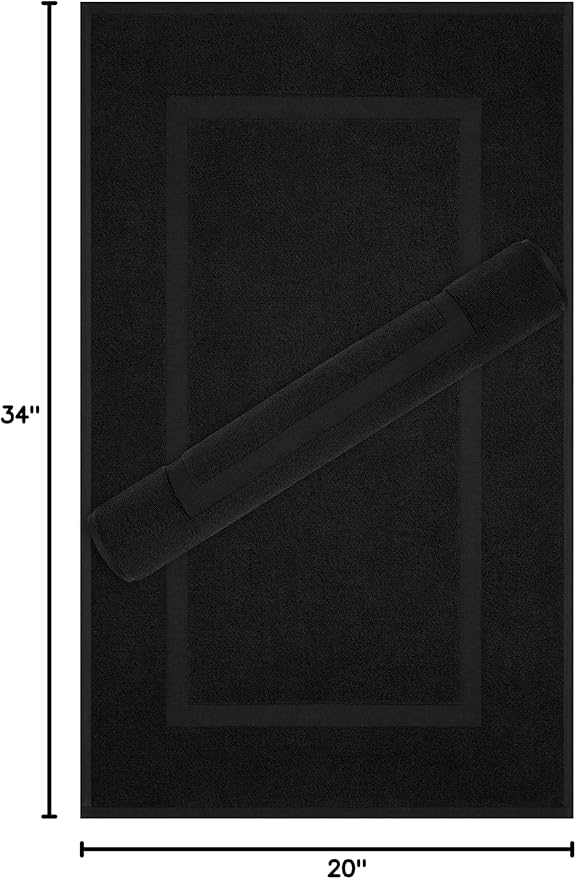 Cotton Paradise 100% Cotton Bath Mats for Bathroom Floor Set of 2 Pack, 20x34 Soft Absorbent Washable Quick Dry Tub Bathmat, Black Towel Bath Mat