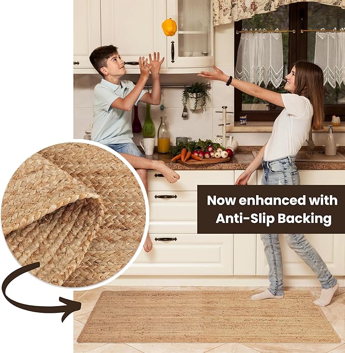 REDEARTH · Area Runner Rug - 2'x6' Braided Natural Jute with Non-Skid Backing - Handwoven Rectangular Boho Rug for Bedroom, Kitchen, Living Room Aesthetic Home Decor - Handmade Carpet, Set of 2