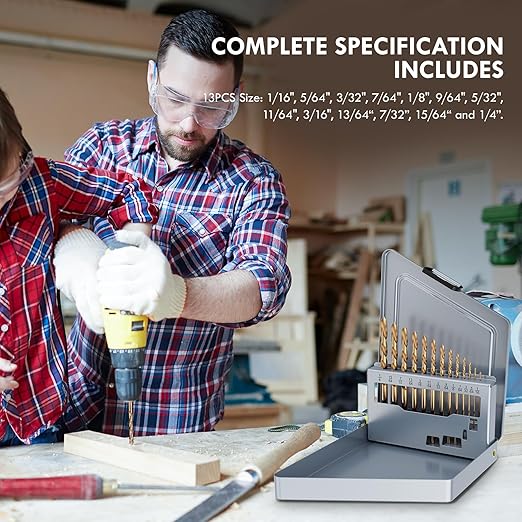 Cobalt Left Hand Drill Bit Set, 13Pcs M35 High Speed Steel Jobber Length Drill Bit Kit for Hardened Metal, Stainless Steel, Cast Iron, Wood and Plastic, with Index Storage Case, 1/16"-1/4"