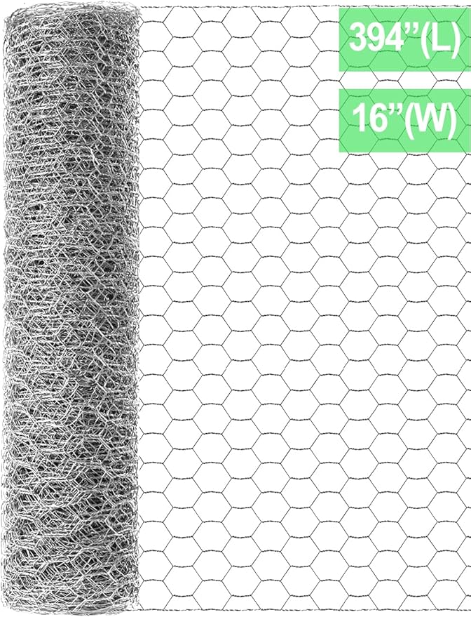 TOYPOPOR Chicken Wire 16'' x 396''(40cm x 10m), Outdoor Anti-Rust Hexagonal Galvanized Chicken Wire Mesh Fencing to Protect Gardening Plants Vegetables Flowers Fruits From Dogs Rabbits Squirrels, 32ft