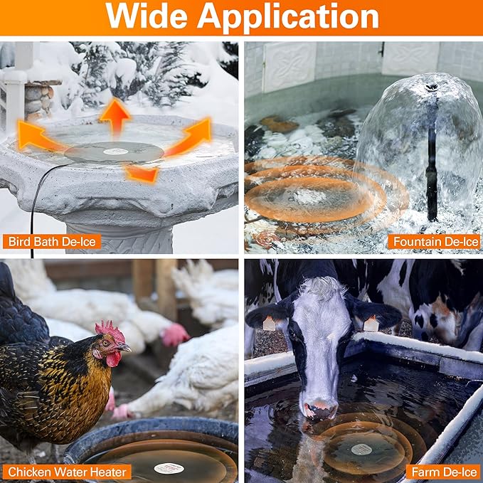 Dreyoo 2 Pack Bird Bath De Icer, 60w Submergible De Icer, Thermostatic Controlled Winter Water Heater Deicer for Bird, Chicken, Duck, Farm Trough, Design Patent Product