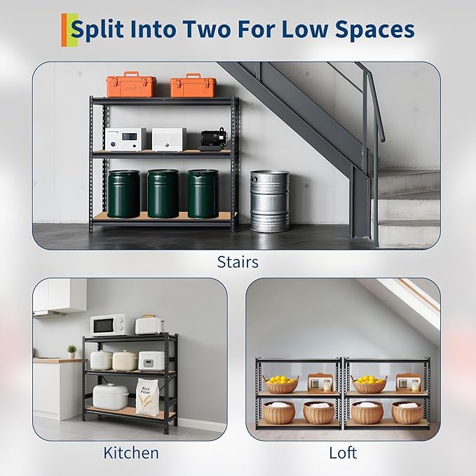 CABIHOME Garage Storage Shelves 5 Tiers, 48" W x 18" D x 72" H Heavy Duty Metal Shelving Unit, 2500 LBS Capacity Adjustable Boltless Storage Rack with MDF Boards for Garage, Pantry, Basement, or Wareh