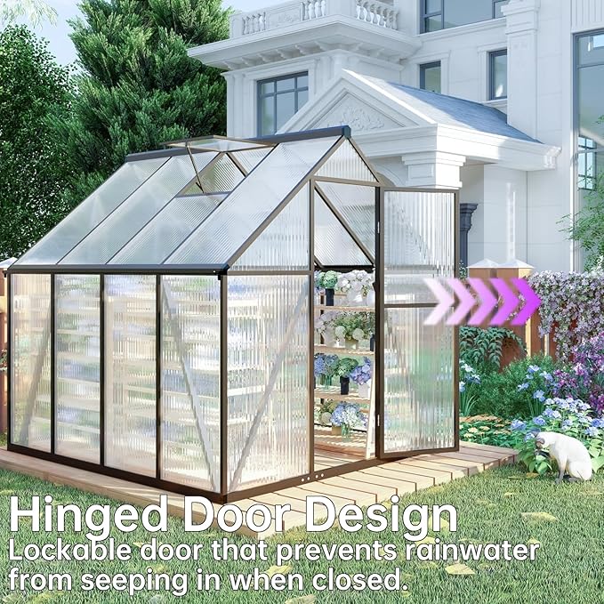 CQZY 6x4 FT Greenhouse for Outdoors, Polycarbonate Greenhouse with Quick Setup Structure and Roof Vent, Aluminum Large Walk-in Green House for Outside Garden Backyard, Dark Gray