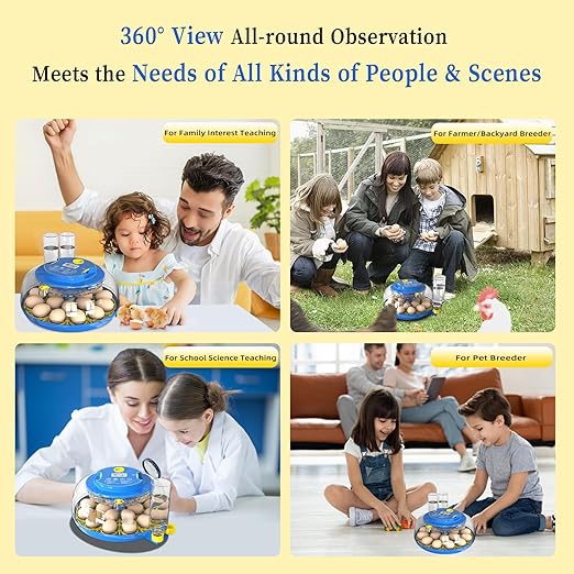 18 Chicken Egg Incubators for Hatching Eggs with Automatic Egg Turning and Humidity Control, High Hatch Rate Poultry Incubator for Chicken, Ducks, Goose, Pigeon, Quail, Ideal for Home, Farm, School