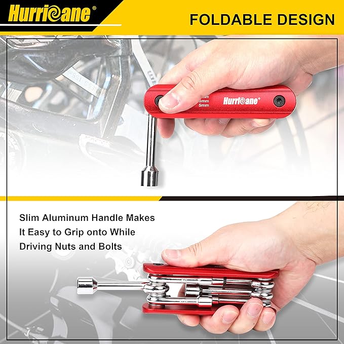 HURRICANE 6 in 1 Folding Nut Driver Set Metric, Hex Nut Driver Set, Folding Socket Wrench, Cr-V Steel Shank, Portable Premium Aluminum Handle. Easy to Carry Out. 5mm, 6mm, 8mm, 9mm, 10mm, 12mm