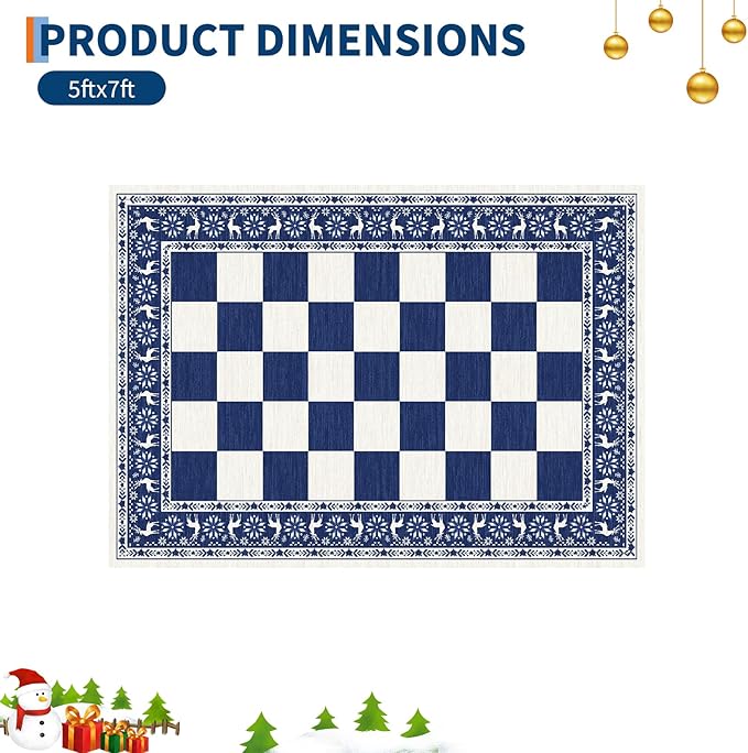 GarveeHome Blue 5x7 Area Rugs for Living Room, Washable Rug for Christmas Decor, Indoor Non Slip Carpet, Checkered Soft Low Pile Christmas Rug for Bedroom, Dining Room