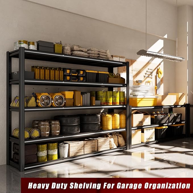 60" W x 72" H x 24" D Garage Shelving Heavy Duty,5 Tier Adjustable Metal Shelves Storage Rack,3030 LBS Large Industrial Shelving Unit for Basement,Warehouse,Garage Organization