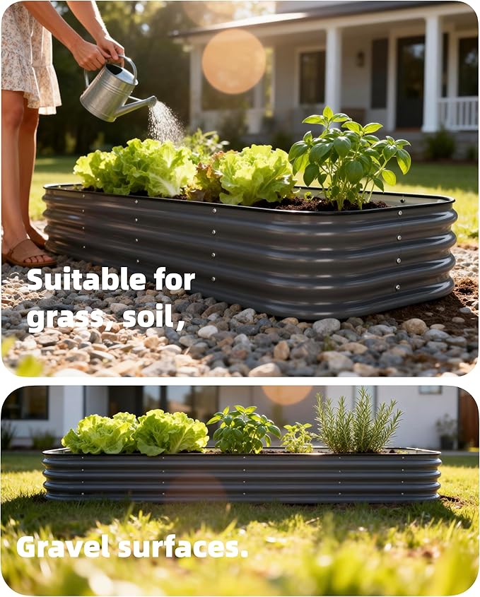 DaisyVibe Raised Garden Bed Kit, Planter Raised Garden Boxes Outdoor, Oval Large Metal Raised Garden Beds for Vegetables Flowers (Gray, 6.5ftx2ftx1ft)