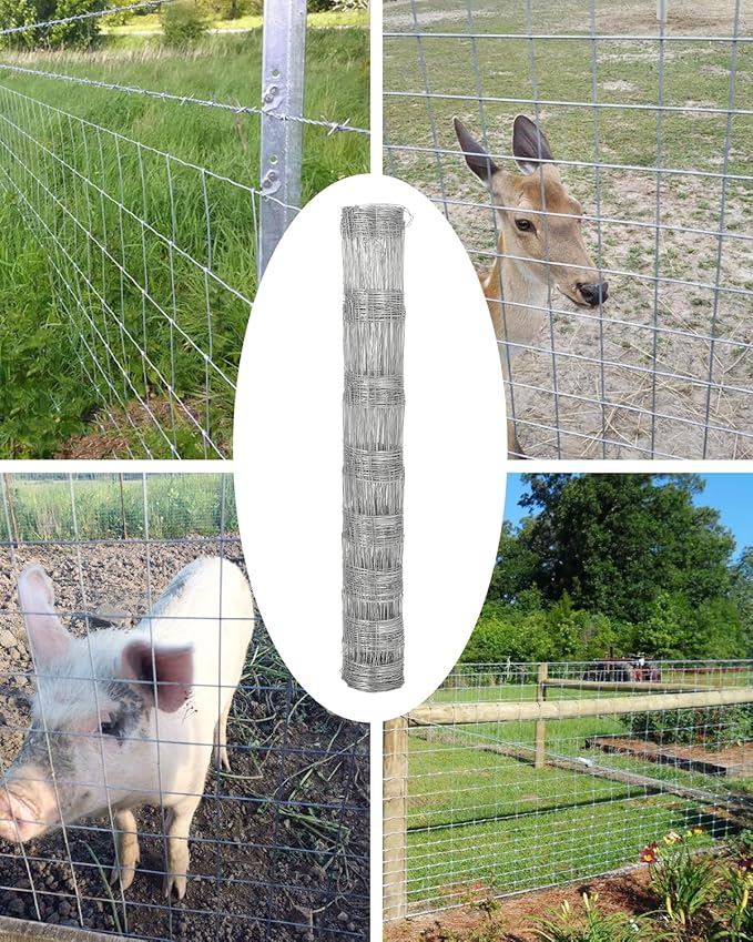 Farm Fence, 4FT x 164FT Heavy Duty Galvanized Cattle Fence Panel - Zinc Coated Wire Fencing for Livestock, Goat, Sheep & Garden Enclosure, Farm Animal Protection