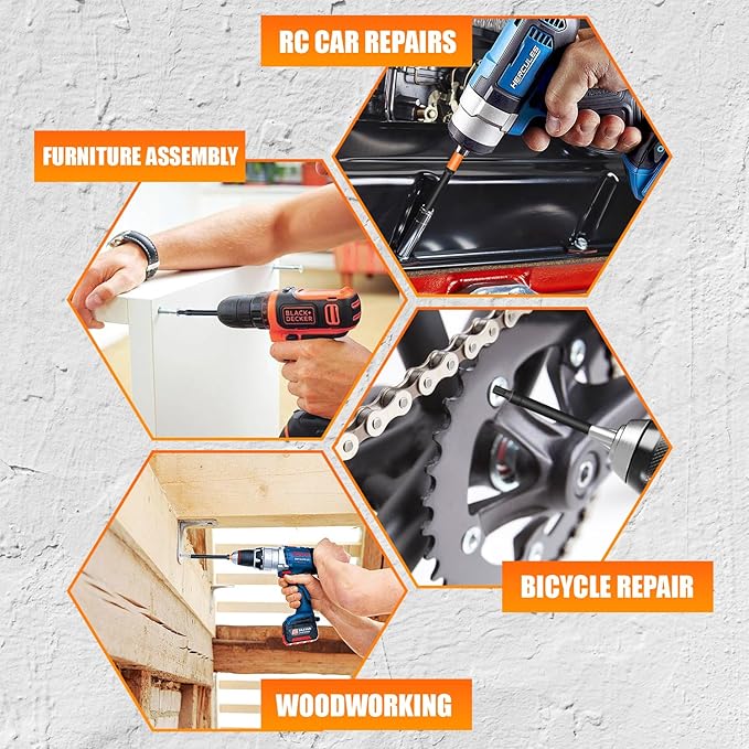 Impact Allen Wrench Drill Bit Set,20PCS 4" Long Hex Bit Set(Metric & SAE), 1/4" Hex-Shank S2 Steel,Impact Driver Bit Set, agnetic CNC Tips for Drill & Driver with Storage Box