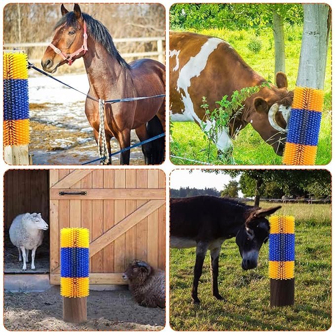 Livestock Scratching Brush - Cow, Horse, Goat, Animal Back Scratching Brush (Yellow Blue, 2PC)