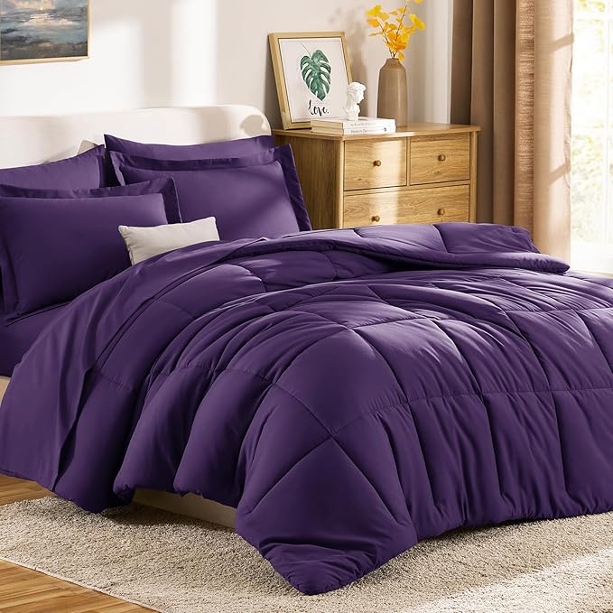 CozyLux Queen Comforter Set Purple - 7 Pieces Bed in a Bag Queen, All Season Breathable Bedding Sets, Oeko-Tex Certified Bed Set with Down Alternative Comforter, Sheets, Pillowcases & Pillow Shams