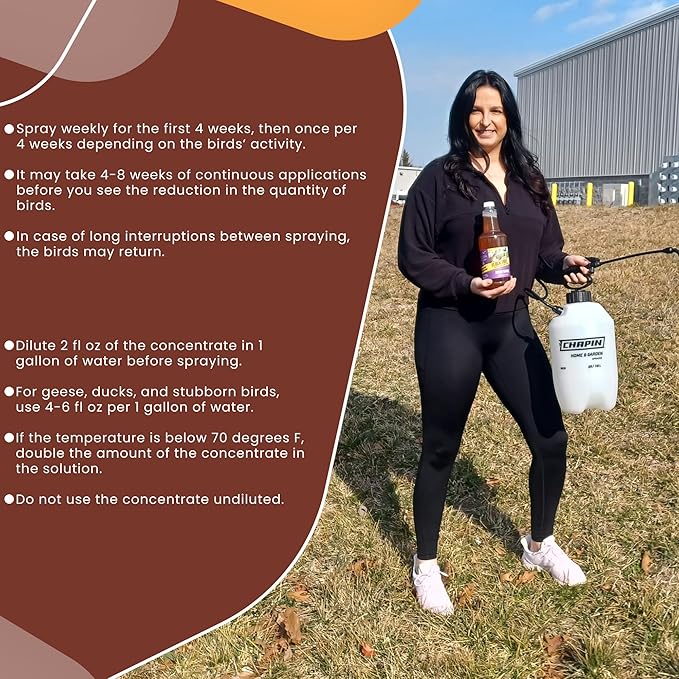 Bird Repellent Spray Concentrate, Residential Bird Problem Solution, 32 oz Concentrate, Makes up to 16 gallons