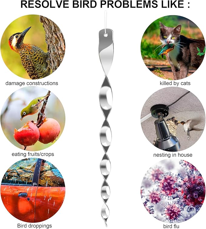 Hausse 30 Pack Bird Deterrents for Outside, Bird Repellent Hanging Silver Plastic Reflectors Scare Rods, Garden Decorative Reflective Scare Birds Away, Like Woodpeckers, Pigeons and Geese