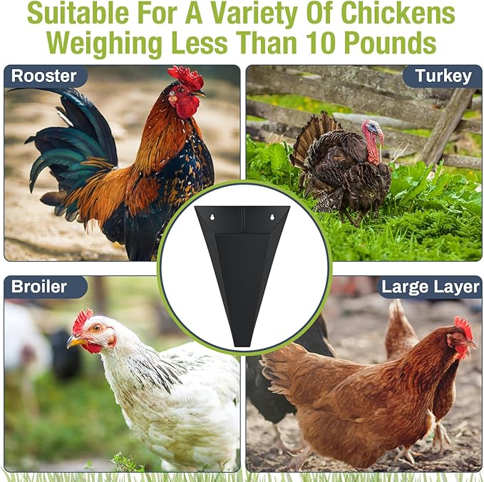 Mumufy 4 Pcs Medium Galvanized Steel Poultry Restraining Cones Flat Back Funnel Cone, up to 10 Pounds, Chicken Killing Cone for Butchering Chicken Birds Turkeys, Easy to Clean(Black)