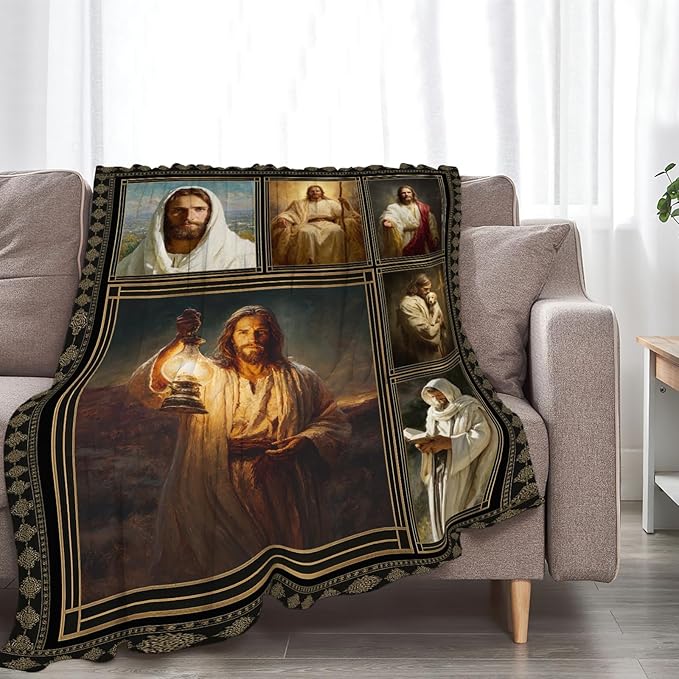 Christian Jesus Blanket Religious Catholic Jesus Throw Blankets Gifts for Girls Boys Kids Soft Cozy Fleece Plush for Couch Sofa Bed 80"x60"
