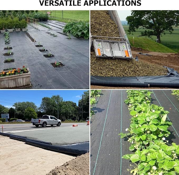 DWALE 3x300 ft 4OZ Black Polypropylene Plain Weed Barrier Fabric for Driveway, Landscaping & Construction Projects