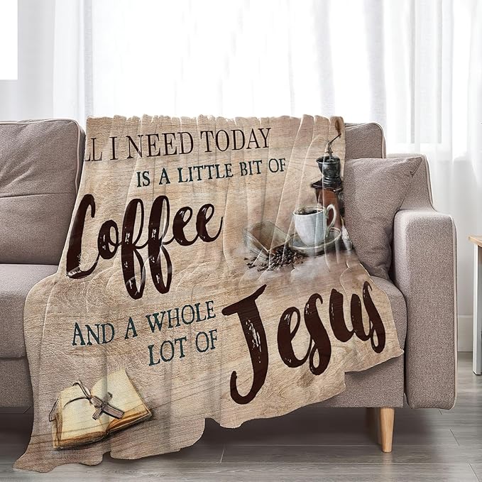 Tijuboni Christian Coffee Throw Blanket Religious Faith Gifts for Women Men Girls Boys Kids Adults Soft Flannel Fleece Blanket for Couch Sofa Bed Home Decor 40"x50"