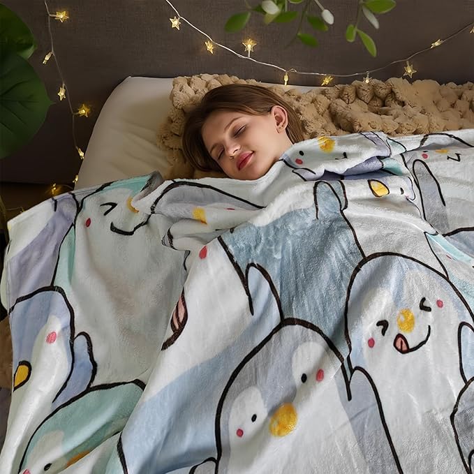 Cute Penguin Blanket for Women Girls Kids Adults 40" x 50", Flannel Throw for Sofa Couch Bed Living Room, Gifts for Animal Lovers