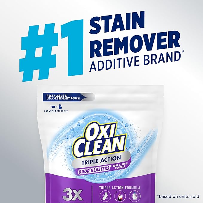 OxiClean Triple Action Odor Blasters Odor and Stain Remover Powder, Use with Detergent, Eliminates Tough Odors and Removes Stains, Color Safe and Chlorine Free, 6.5 lbs