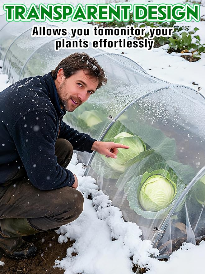 Alphatool 10 x 20ft Plant Covers Freeze Protection with 36 Clips - Greenhouse Plastic Sheeting, Frost Cloth Row Cover for Outdoor Garden Plants Winter Vegetables Crops