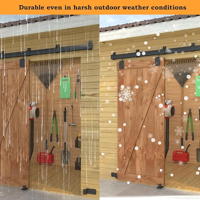 10FT Black Box Rail Exterior Barn Door Hardware Kit, Sliding Heavy Duty Barn Door Track, Wall Mount Barn Door Hardware with 5 Track Brackets(Doors NOT Include)