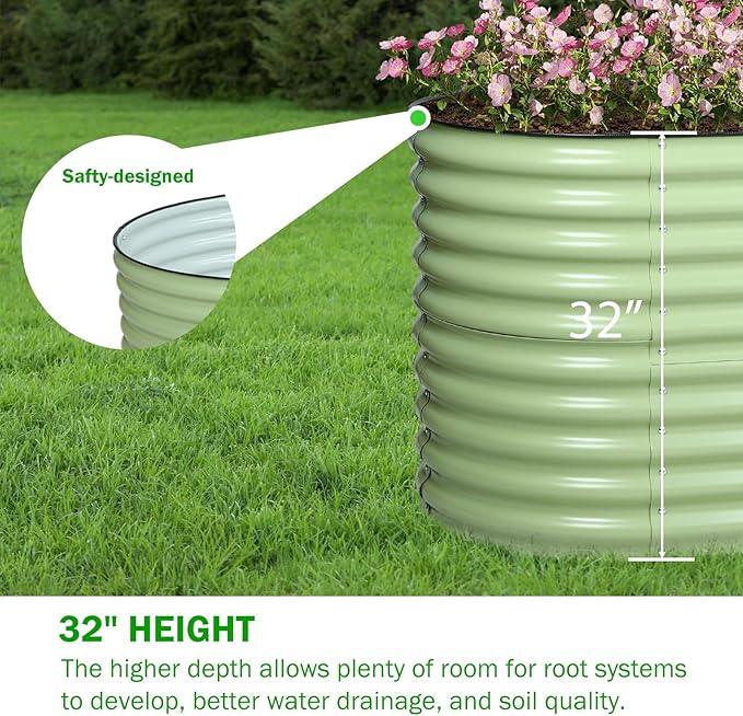 BPS 2-in-1 Metal Raised Garden Bed, 5.3x2.7 FT Galvanized Planter Raised Beds for Vegetables, Flowers 31'' Extra Tall